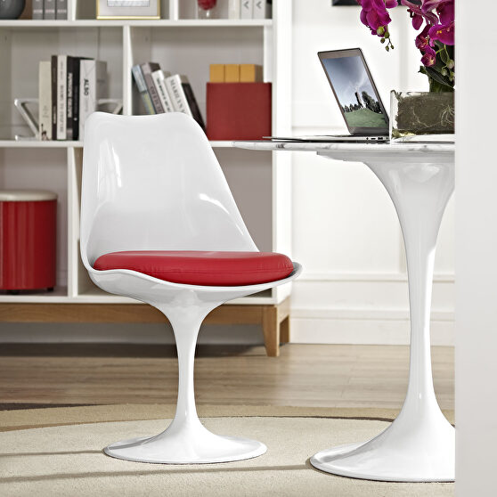 White dining side chair with red vinyl cushion