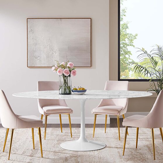 Oval artificial marble dining table in white