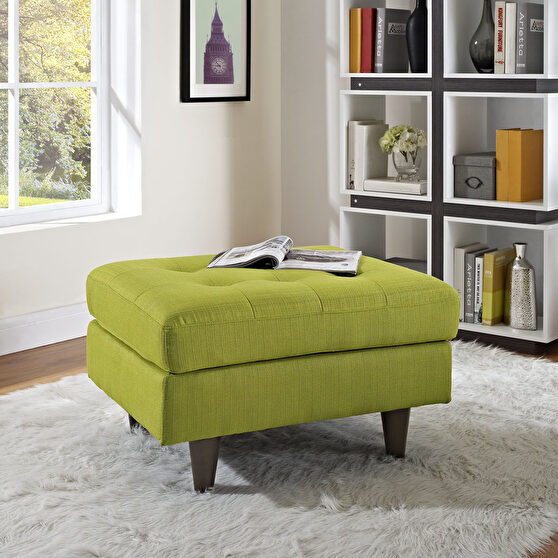 Upholstered fabric ottoman in wheatgrass
