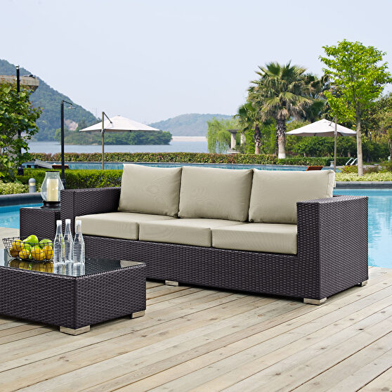 Outdoor patio sofa in espresso beige