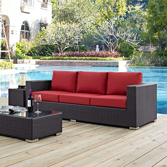 Outdoor patio sofa in espresso red
