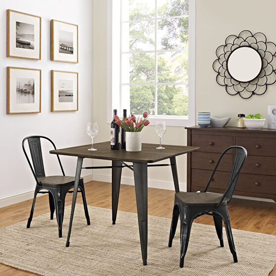 Square wood dining table in brown