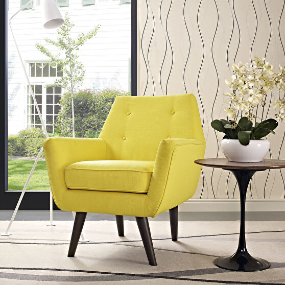 Upholstered fabric armchair in sunny