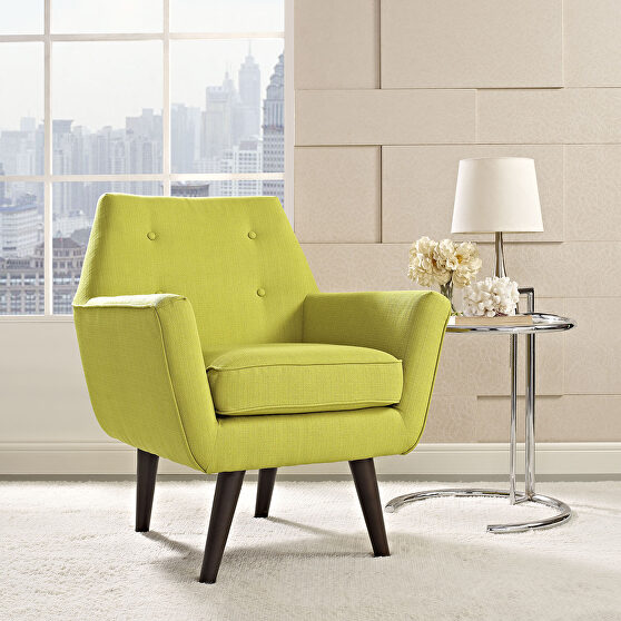 Upholstered fabric armchair in wheatgrass