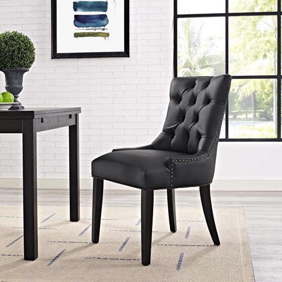 Tufted faux leather dining chair in black