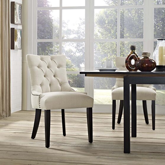 Tufted fabric dining side chair in beige
