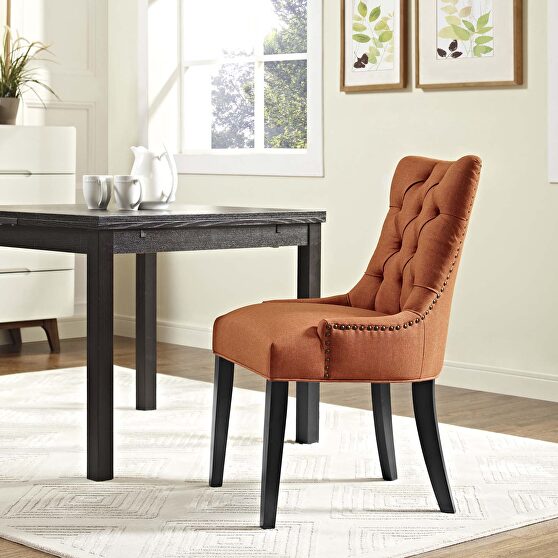 Tufted fabric dining side chair in orange