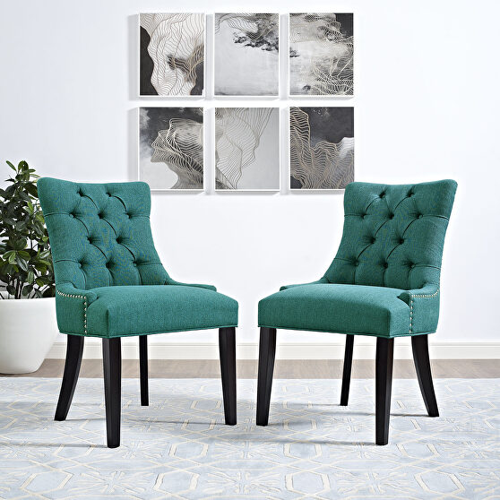 Tufted fabric dining side chair in teal