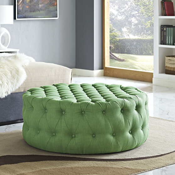 Upholstered fabric ottoman in kelly green