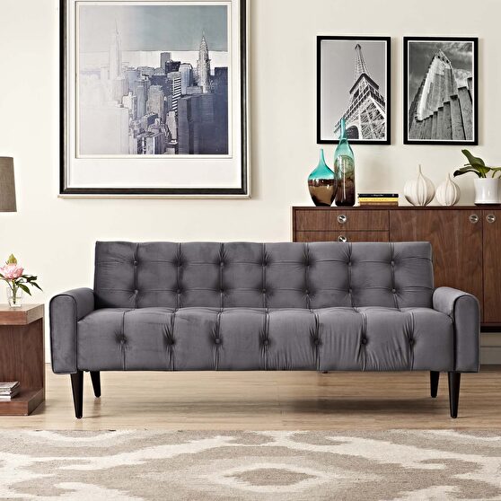 Performance velvet sofa in gray