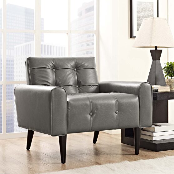 Upholstered vinyl accent chair in gray