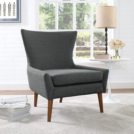 Upholstered fabric armchair in gray