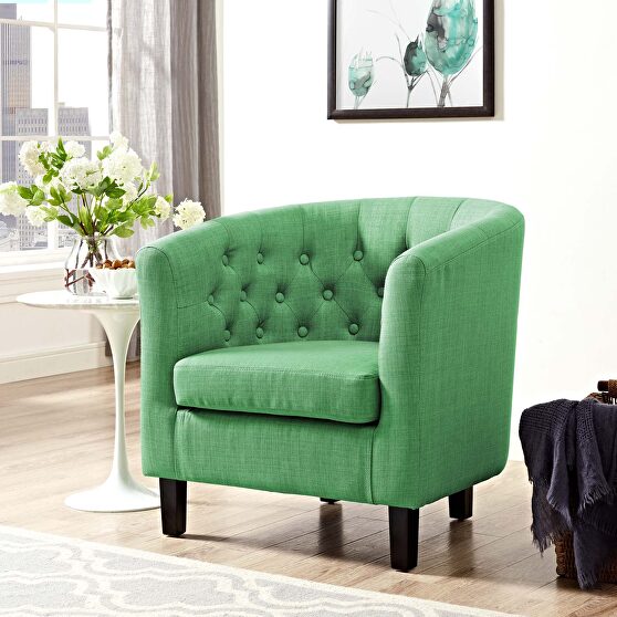 Upholstered fabric armchair in kelly green