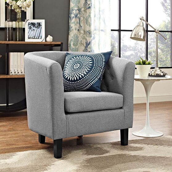 Upholstered fabric armchair in light gray