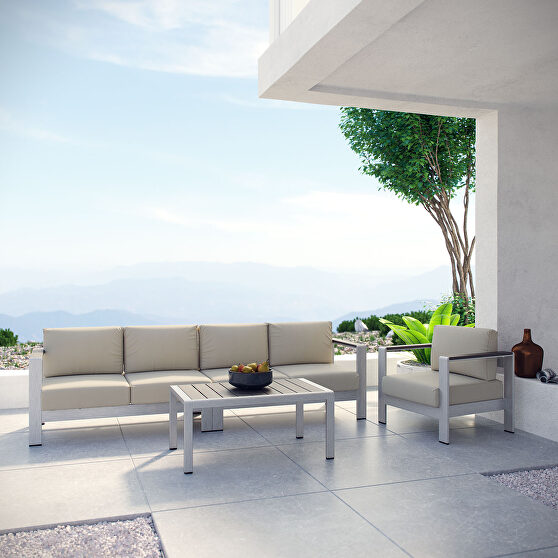 4 piece outdoor patio aluminum sectional sofa set in silver beige