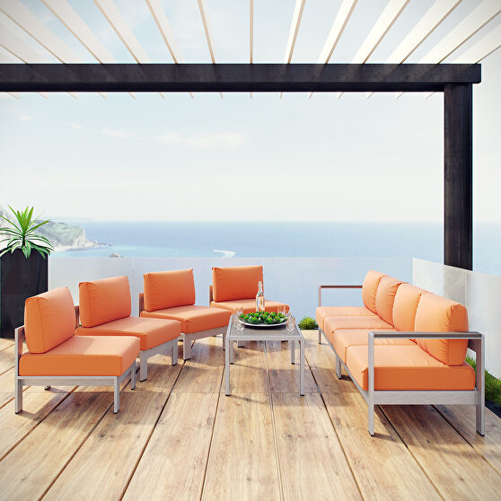7 piece outdoor patio sectional sofa set in silver orange