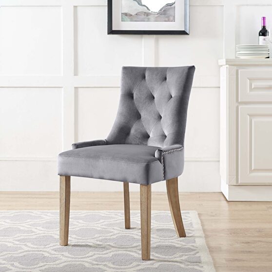 Performance velvet dining chair in gray