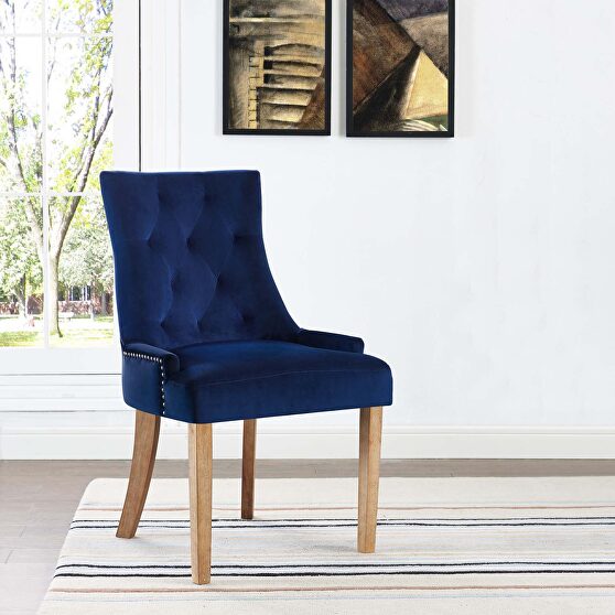 Performance velvet dining chair in navy