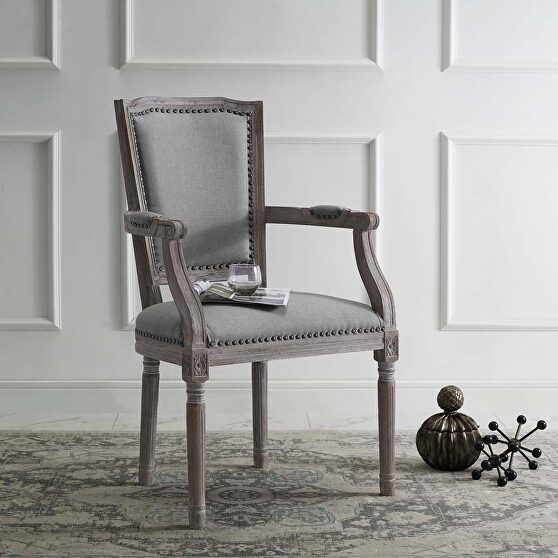 Vintage french upholstered fabric dining armchair in light gray