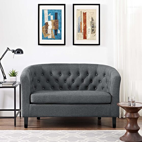 Upholstered fabric loveseat in gray