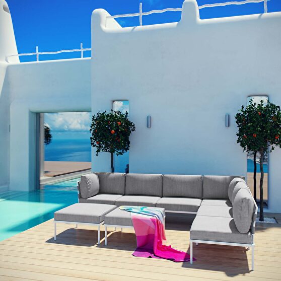 8 piece outdoor patio aluminum sectional sofa set in white gray