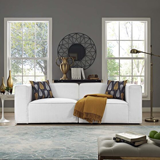 Upholstered white fabric 2pcs sectional sofa