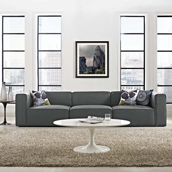 Upholstered gray fabric 3pcs sectional sofa