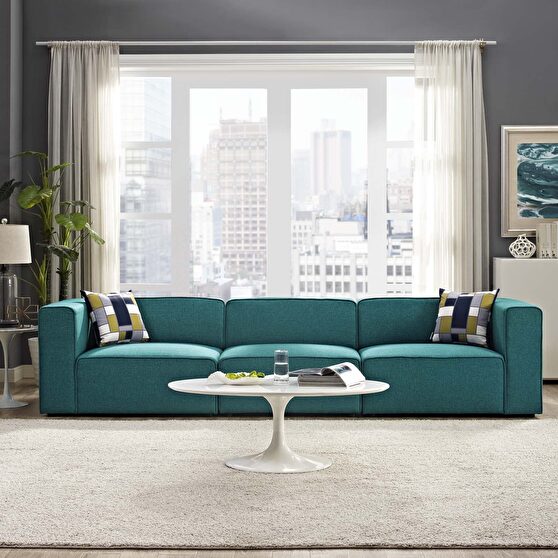 Upholstered teal fabric 3pcs sectional sofa