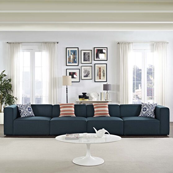 Upholstered blue fabric 4pcs sectional sofa