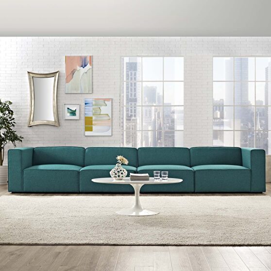 Upholstered teal fabric 4pcs sectional sofa