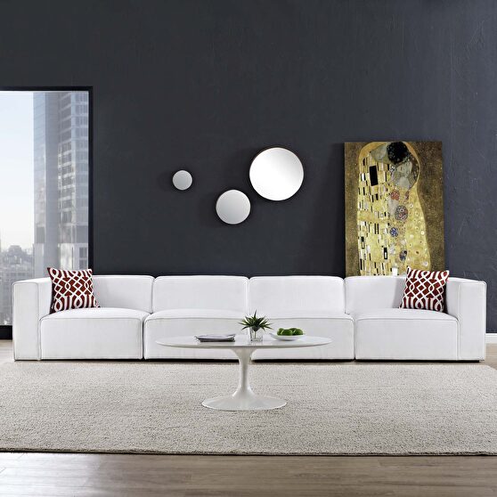 Upholstered white fabric 4pcs sectional sofa