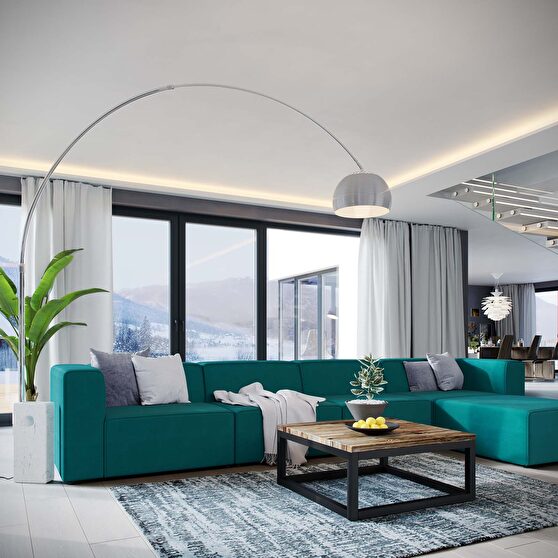 Upholstered teal fabric 5pcs sectional sofa