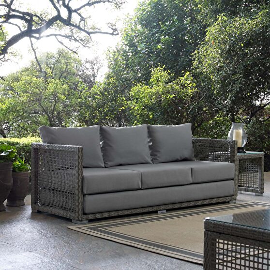 Outdoor patio wicker rattan sofa in gray