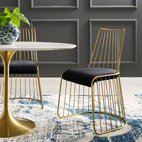 Gold stainless steel performance velvet dining chair in gold black