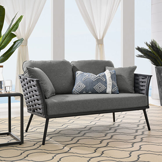 Gray charcoal finish outdoor patio aluminum loveseat