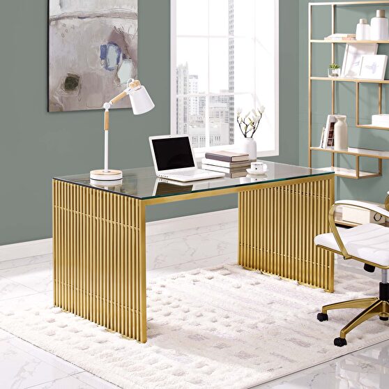 Gold stainless steel designer office / work desk