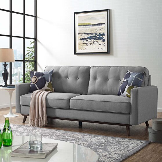 Upholstered fabric sofa in light gray