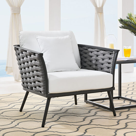 Outdoor patio aluminum armchair in gray white finish