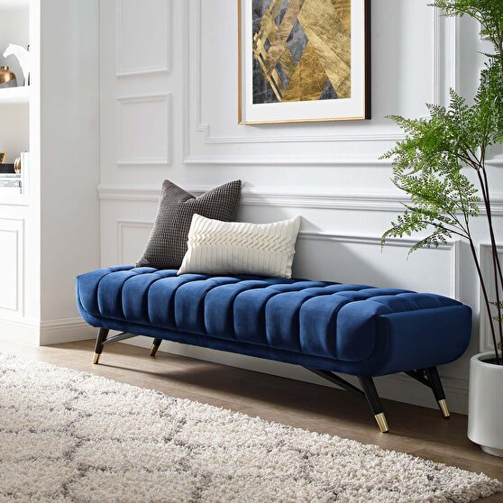 Performance velvet bench in midnight blue