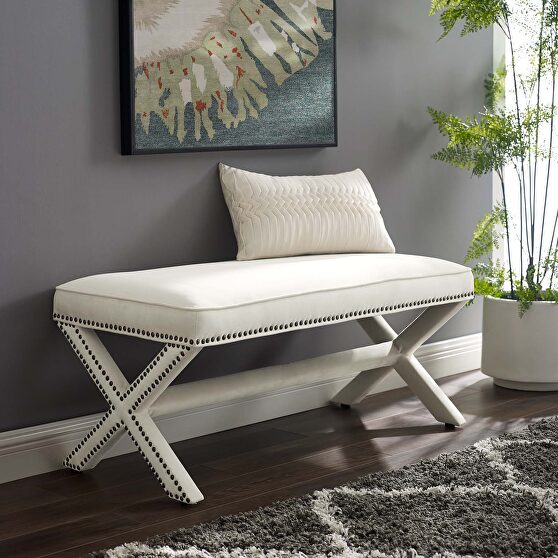 Performance velvet bench in ivory