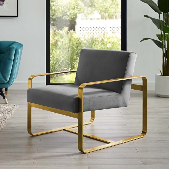 Glam style / golden legs / gray velvet chair
