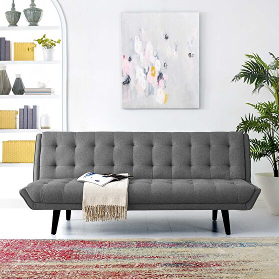Tufted convertible fabric sofa bed in gray