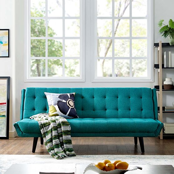 Tufted convertible fabric sofa bed in teal