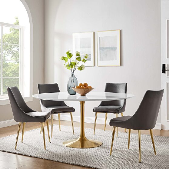 Round wood dining table in gold white