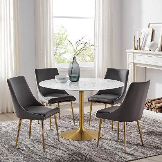 Round artificial marble dining table in gold white
