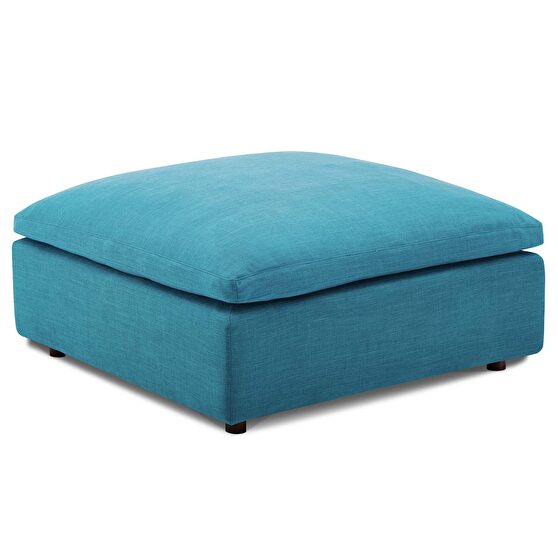 Down filled overstuffed ottoman in teal