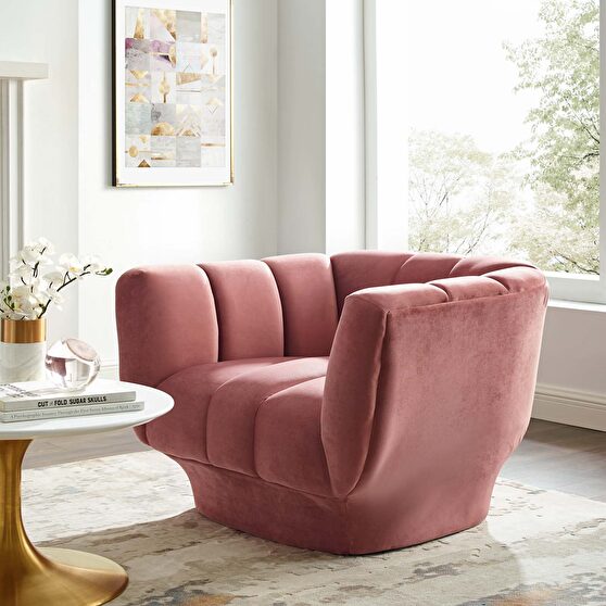 Vertical channel tufted performance velvet chair in dusty rose