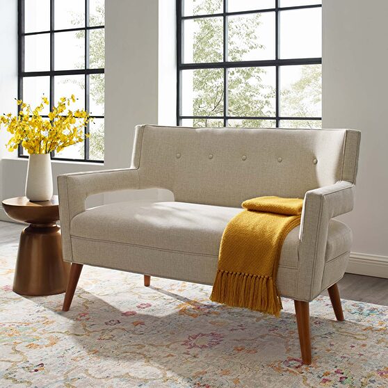 Upholstered fabric loveseat in sand