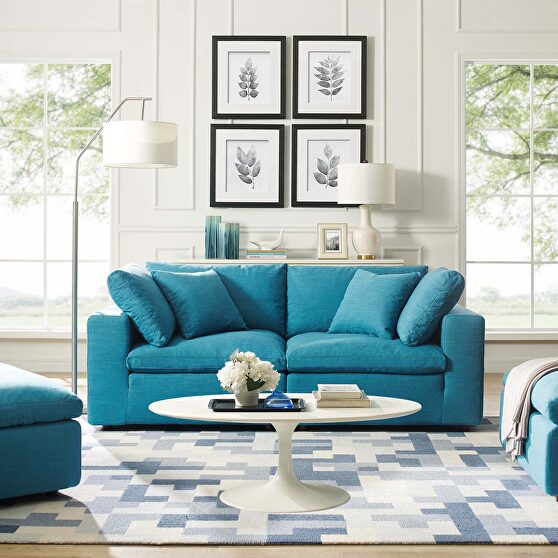 Down filled overstuffed 2 piece sectional sofa set in teal