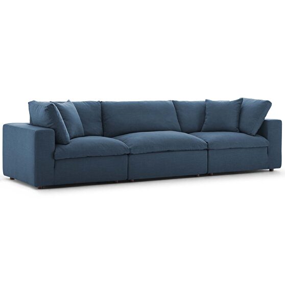 Down filled overstuffed 3 piece sectional sofa set in azure